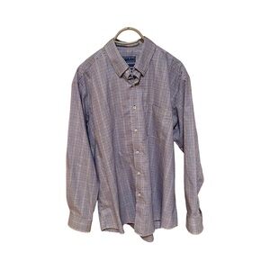 Men's XL Sero by Forsyth No-Iron Tailored Fit Blue and White Plaid Shirt